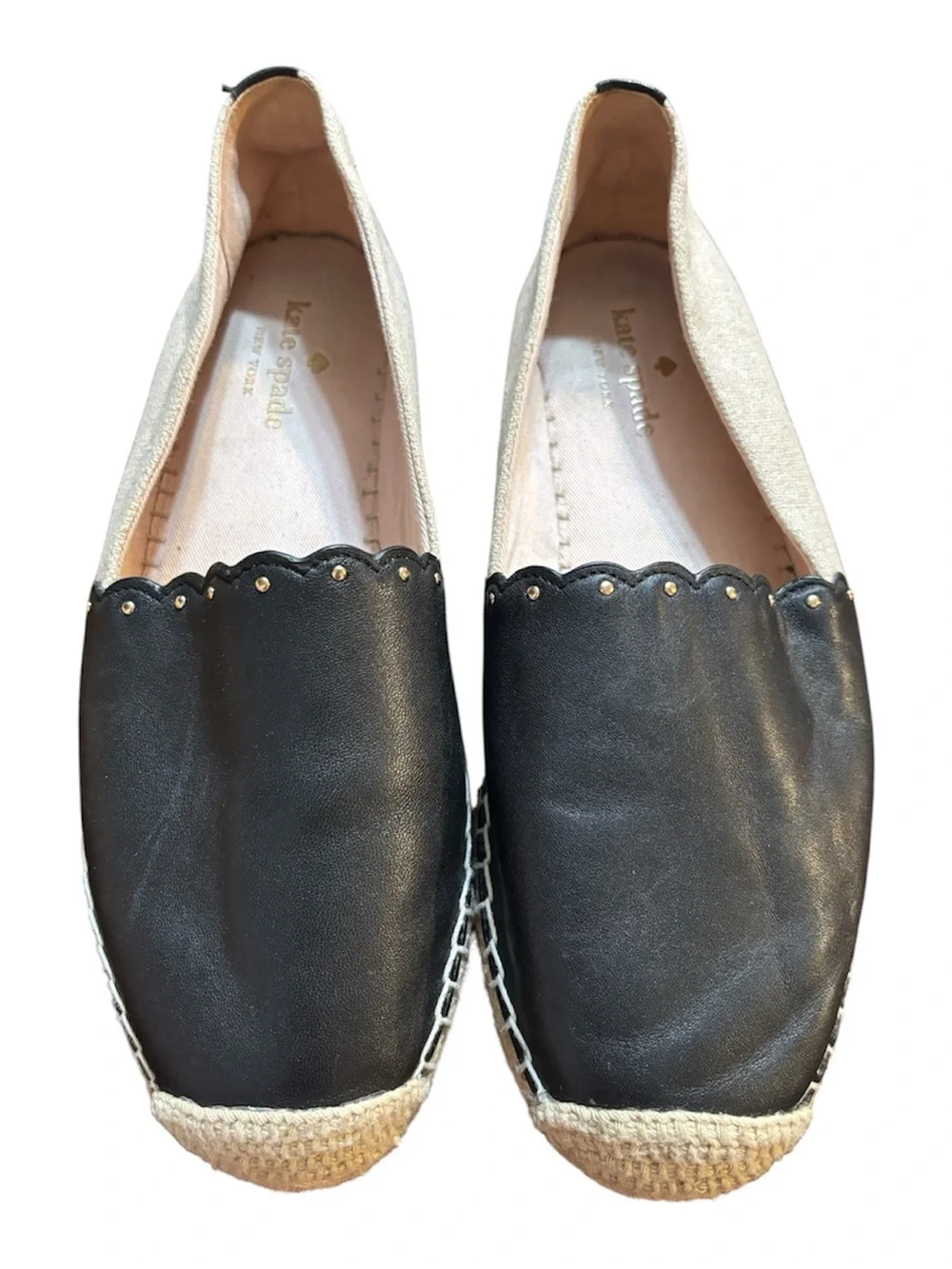 kate spade Black and Cream Scalloped Espadrille Flats